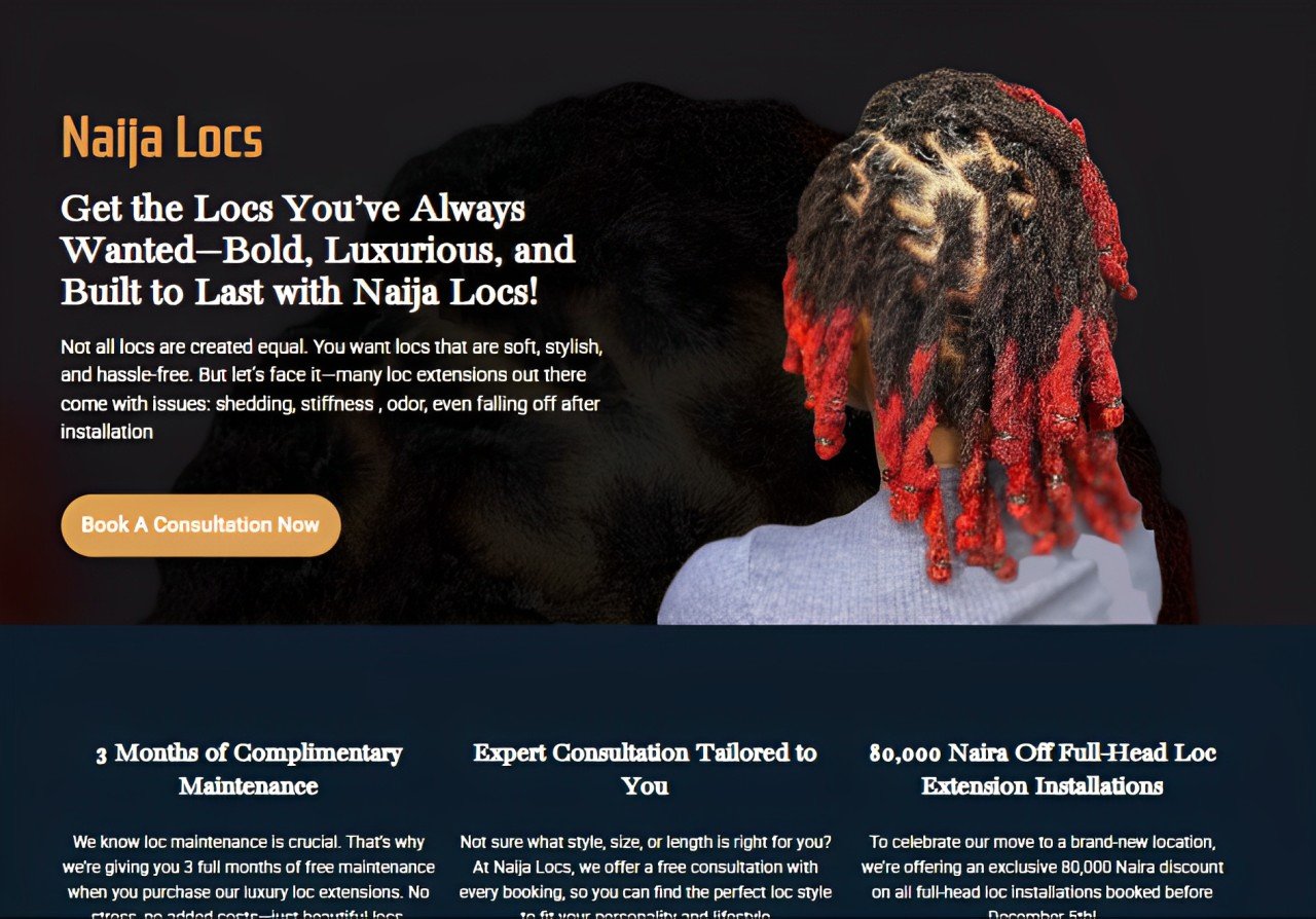 Naija Locs website before the redesign