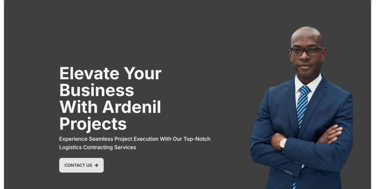 The Ardenil Projects home page: a project executive beside the headline "Elevate Your Business With Ardenil Projects".