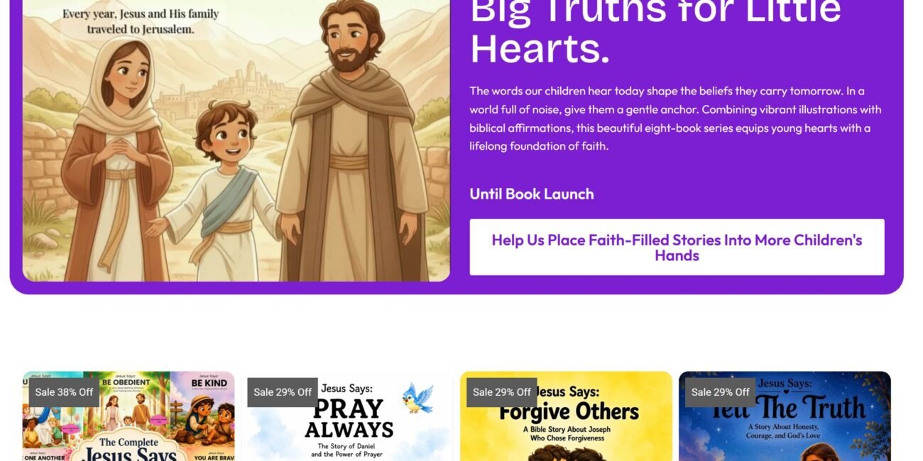 The MyFavSchool Nigeria page: the "Big Truths for Little Hearts" book launch with the children’s book series below.